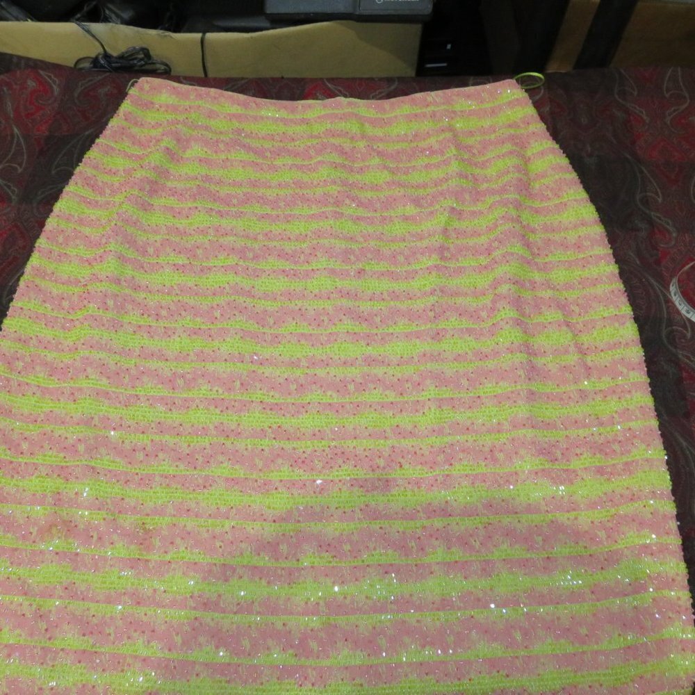 Carmen Marc Valvo SET! Neon Green Pink Beaded Embellished Skirt & sleeveless top - Picture 6 of 13